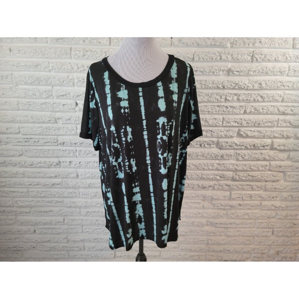 Sew in Love Women's 3X Black Blue Crew Neck Tee Shirt Semi Sheer Stretch WAT123E